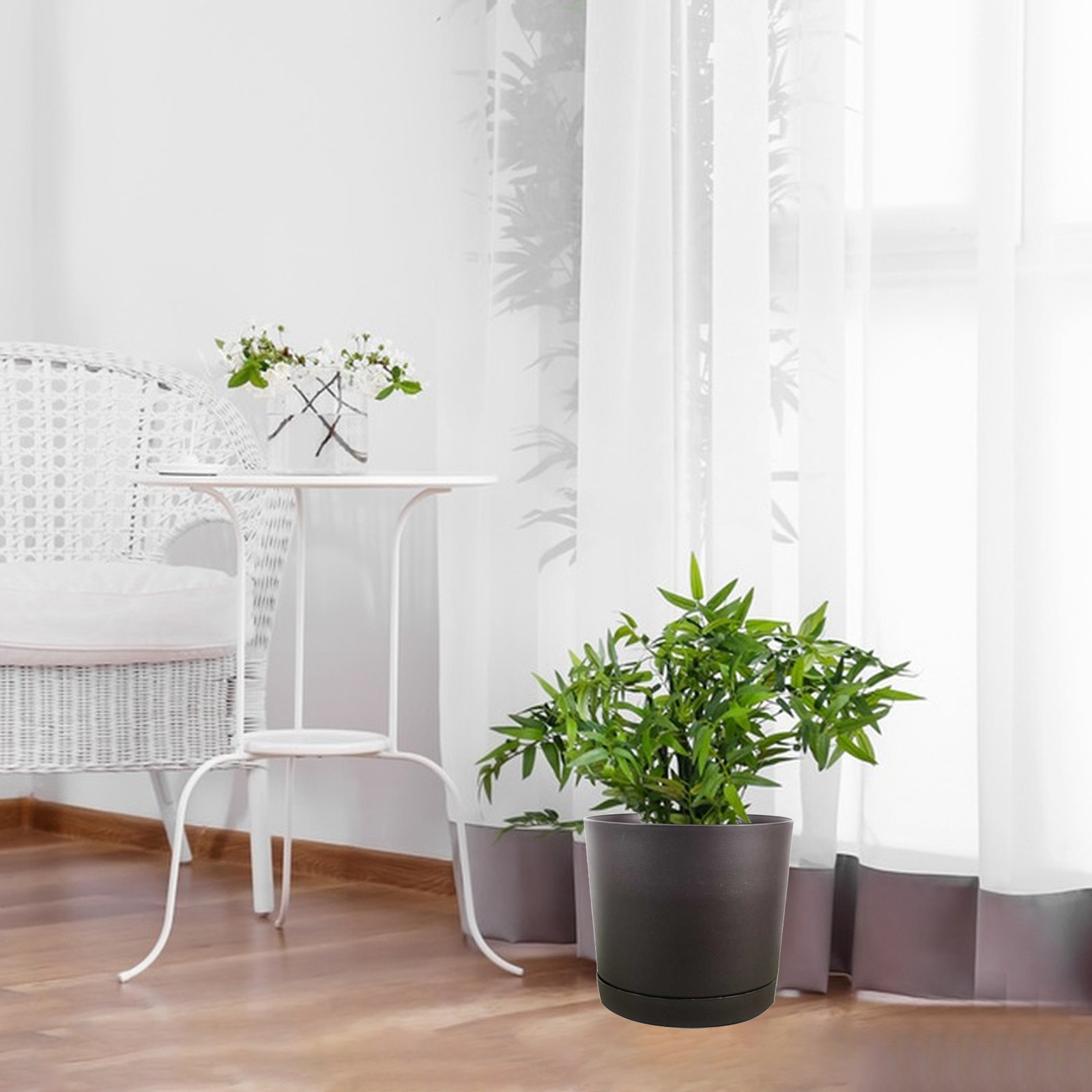 Sunhillsgrace Flower Pots 8" Plants Pots Indoor Black Flower Pots With